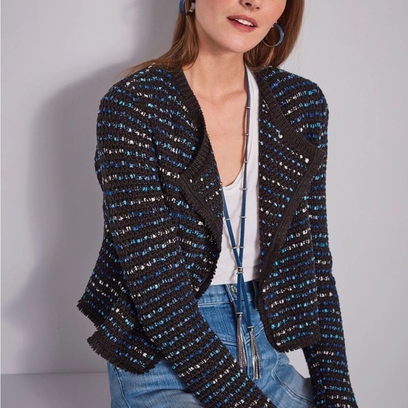 White House Black Market Tweed Moto Sweater Jacket Size Small Full Zip - Picture 1 of 7
